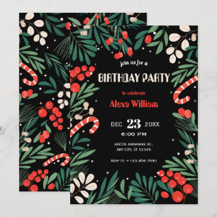 Invitación cumpleaños de navidades florales negros