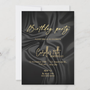 Invitación Cumpleaños de negro y dorado
