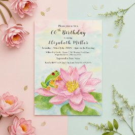 Invitación Cumpleaños de Nenúfar Rosa y Rana Arbórea para Cua
