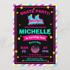 Invitación Cumpleaños de neón del arco iris de la pizarra del