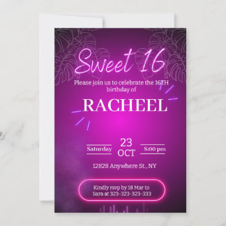 Invitación cumpleaños de Neon Rosa