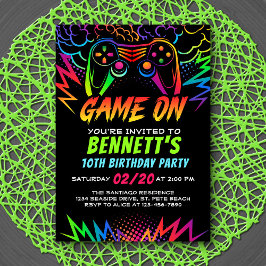 Invitación Cumpleaños de Neon Video Game Controller