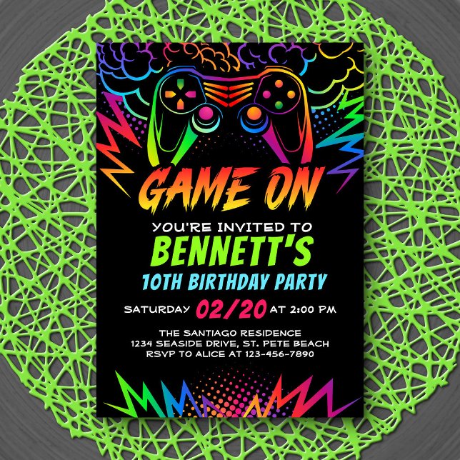 Invitación Cumpleaños de Neon Video Game Controller (Subido por el creador)