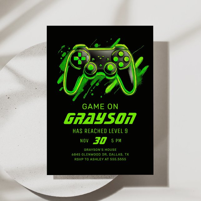 Invitación Cumpleaños de Neon Video Game Gamer (Subido por el creador)