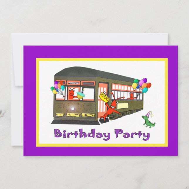 Invitación Cumpleaños de New Orleans Streetcar (púrpura) (Anverso)