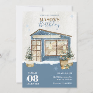 Invitación cumpleaños de nieve en la casa de invierno