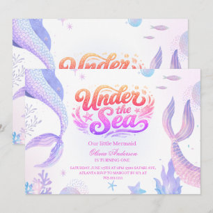 Invitación Cumpleaños de niña 1 año Oneder el mar sirena 