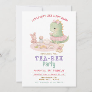 Invitación Cumpleaños de niña 3 años Pastel Dinosaurio Tea-Re