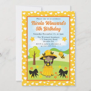 Invitación Cumpleaños de niña afroamericana linda abeja