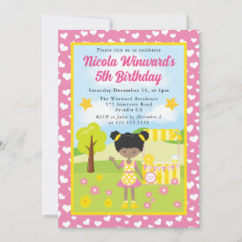 Invitación Cumpleaños de niña afroamericana linda con limonad