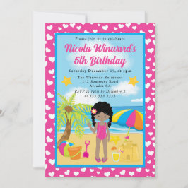 Invitación Cumpleaños de niña afroamericana linda en la playa