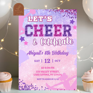 Invitación Cumpleaños de niña animadora con lentejuelas rosa 