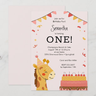 Invitación Cumpleaños de niña animal de fiesta linda 1er cump