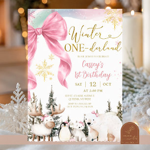 Invitación Cumpleaños de niña Animales Árticos Winter ONEderl