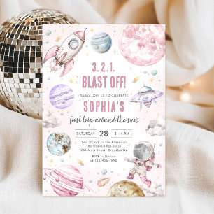 Invitación Cumpleaños de niña astronauta de planetas del espa