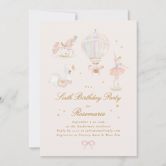 Invitación Cumpleaños de niña bailarina de cuento de hadas pr (Anverso)
