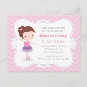 Invitación Cumpleaños de niña bailarina linda con Chevron ros