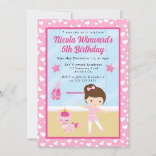 Invitación Cumpleaños de niña bailarina morena linda 