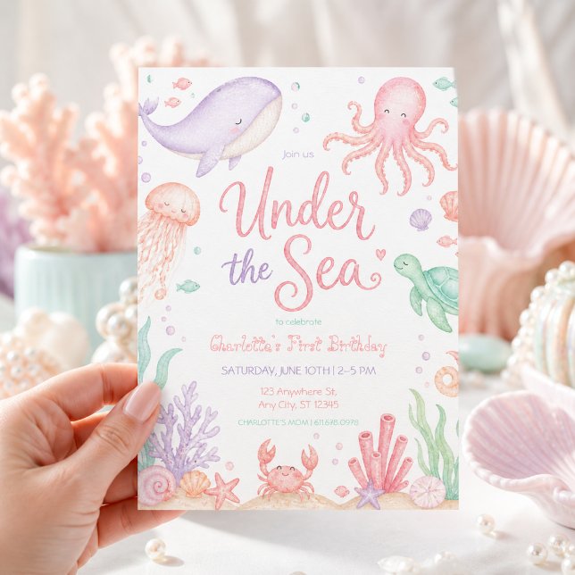 Invitación Cumpleaños de niña bajo el mar pastel océano (Subido por el creador)