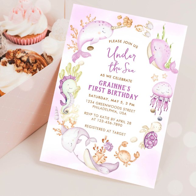 Invitación Cumpleaños de niña bajo el mar rosa primero (Subido por el creador)