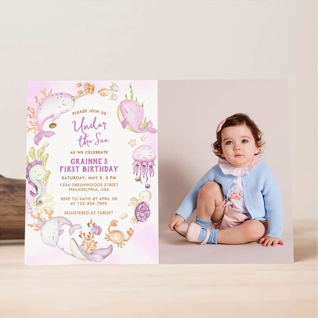 Invitación Cumpleaños de niña bajo el mar rosa primero (Subido por el creador)
