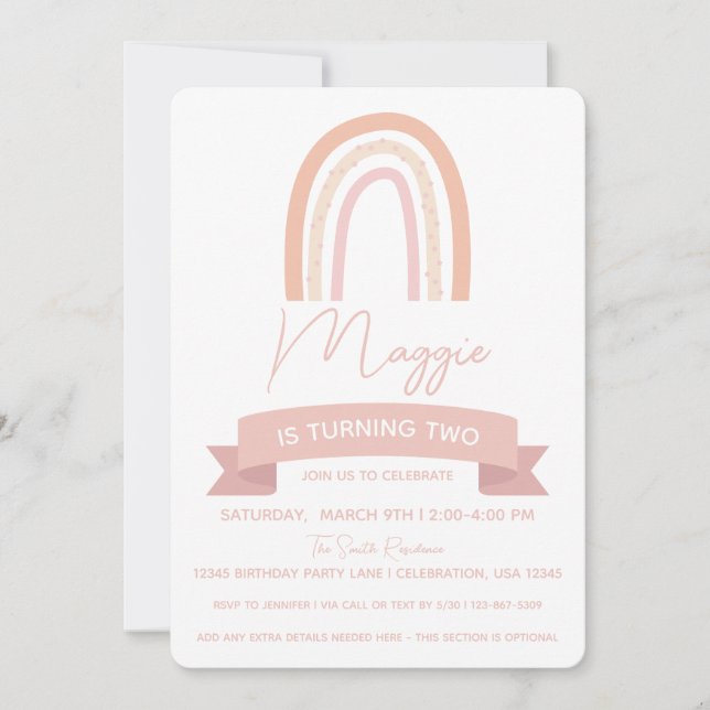 Invitación Cumpleaños de niña boho arcoíris (Anverso)