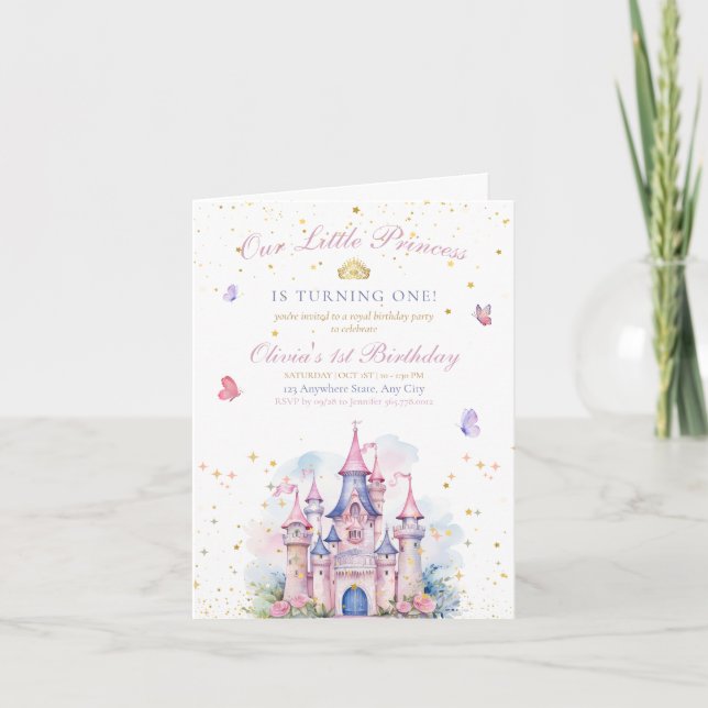 Invitación Cumpleaños de niña Castillo de Princesa Fiesta de  (Anverso)