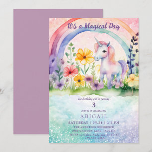 Invitación Cumpleaños de niña colorido de unicornio