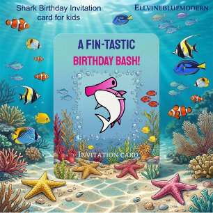 Invitación Cumpleaños de niña con aleta de tiburón martillo r