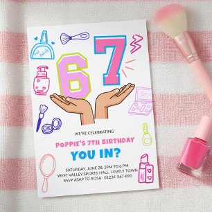 Invitación Cumpleaños de niña con arte de doodle de maquillaj
