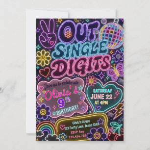 Invitación Cumpleaños de niña con brillo de neón Peace Out Si
