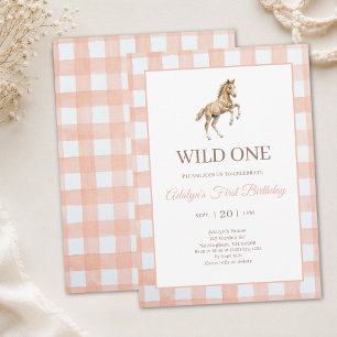 Invitación Cumpleaños de niña con caballo de gingham de meloc