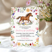 Cumpleaños de niña con caballo rústico y flores si