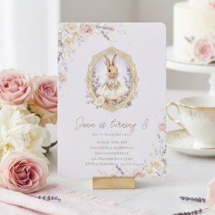 Invitación Cumpleaños de niña con conejo elegante al estilo a