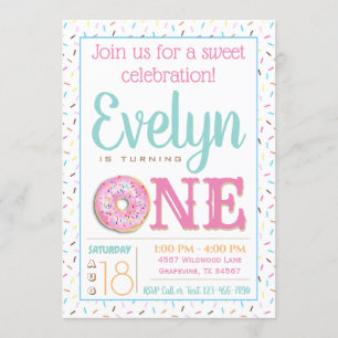 Invitación Cumpleaños de niña con donas por primera vez