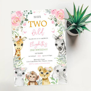 Invitación Cumpleaños de niña con dos animales salvajes de sa