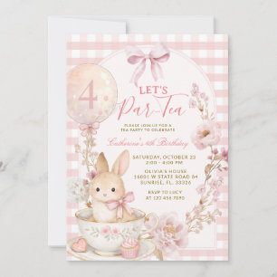 Invitación Cumpleaños de niña con fiesta de té de conejito de