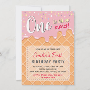 Invitación Cumpleaños de Niña con Fiesta Dulce de Helado