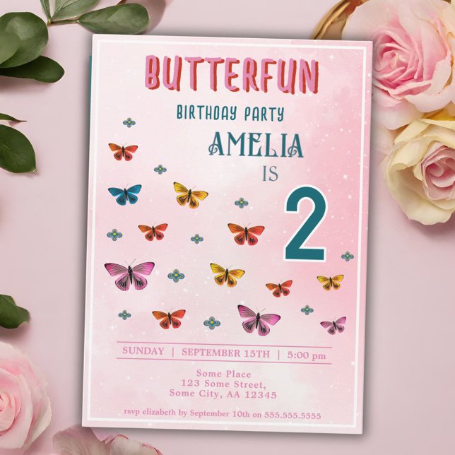 Invitación Cumpleaños de niña con flores de mariposa linda  (Subido por el creador)