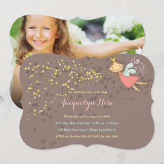 Invitación Cumpleaños de niña con foto de princesa hada rosa
