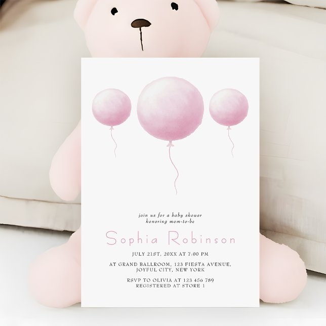 Invitación Cumpleaños de Niña con Globos Rosa Pastel Modernos (Subido por el creador)
