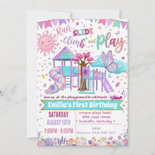 Invitación Cumpleaños de niña con juego de tobogán en el pati