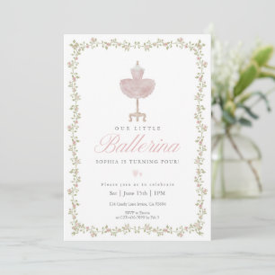 Invitación Cumpleaños de niña con lazo de bailarina coqueta r