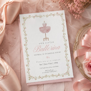 Invitación Cumpleaños de niña con lazo de bailarina coqueta r