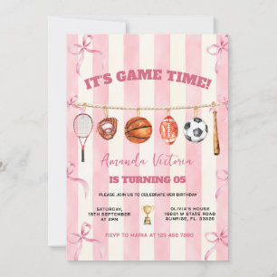Invitación Cumpleaños de niña con lazo rosa a rayas Hora de j