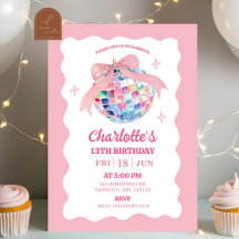 Cumpleaños de niña con lazo rosa Coquette Disco Ba