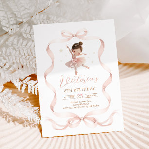Invitación Cumpleaños de niña con lazo rosa tutú bailarina