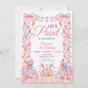 Invitación Cumpleaños de niña con lazo rosa Vamos a pintar y