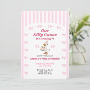 Invitación Cumpleaños de niña con lazo rosa y ganso tonto