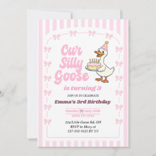 Invitación Cumpleaños de niña con lazo rosa y ganso tonto 3